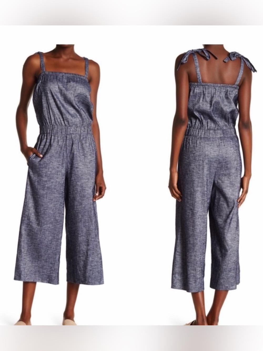 Theory Linen Blend Wide Leg Jumpsuit Tie Shoulder Alavine Resort⁠ Size 2